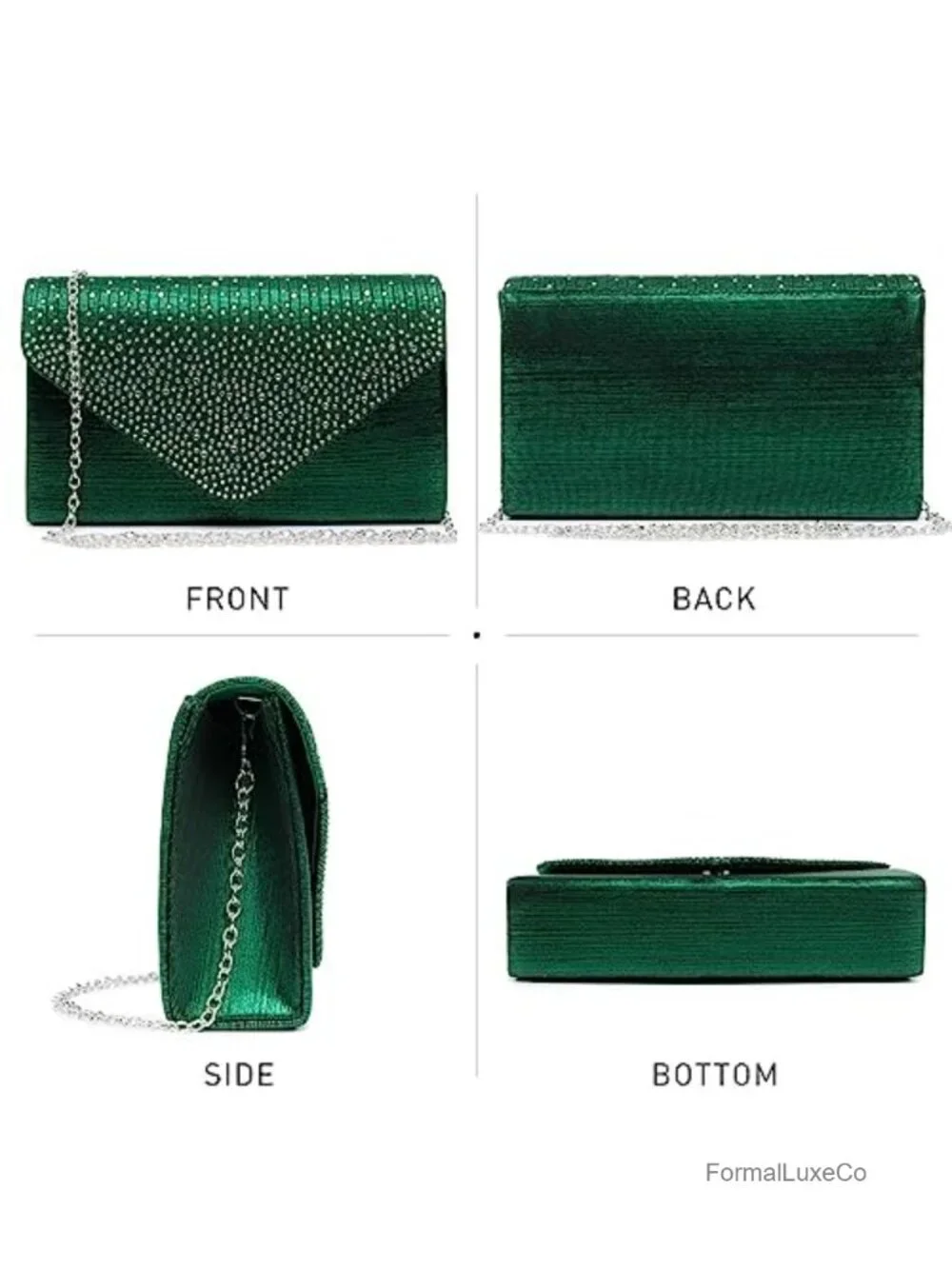 Satin Envelope Evening Clutch Rhinestone Party Purse Detachable Chain